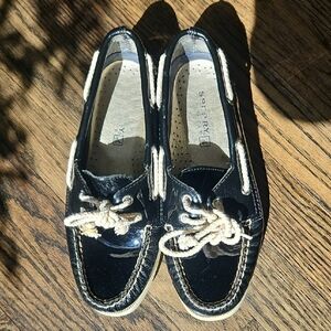 Sperry Black Leather Boat Shoes 6 VGUC